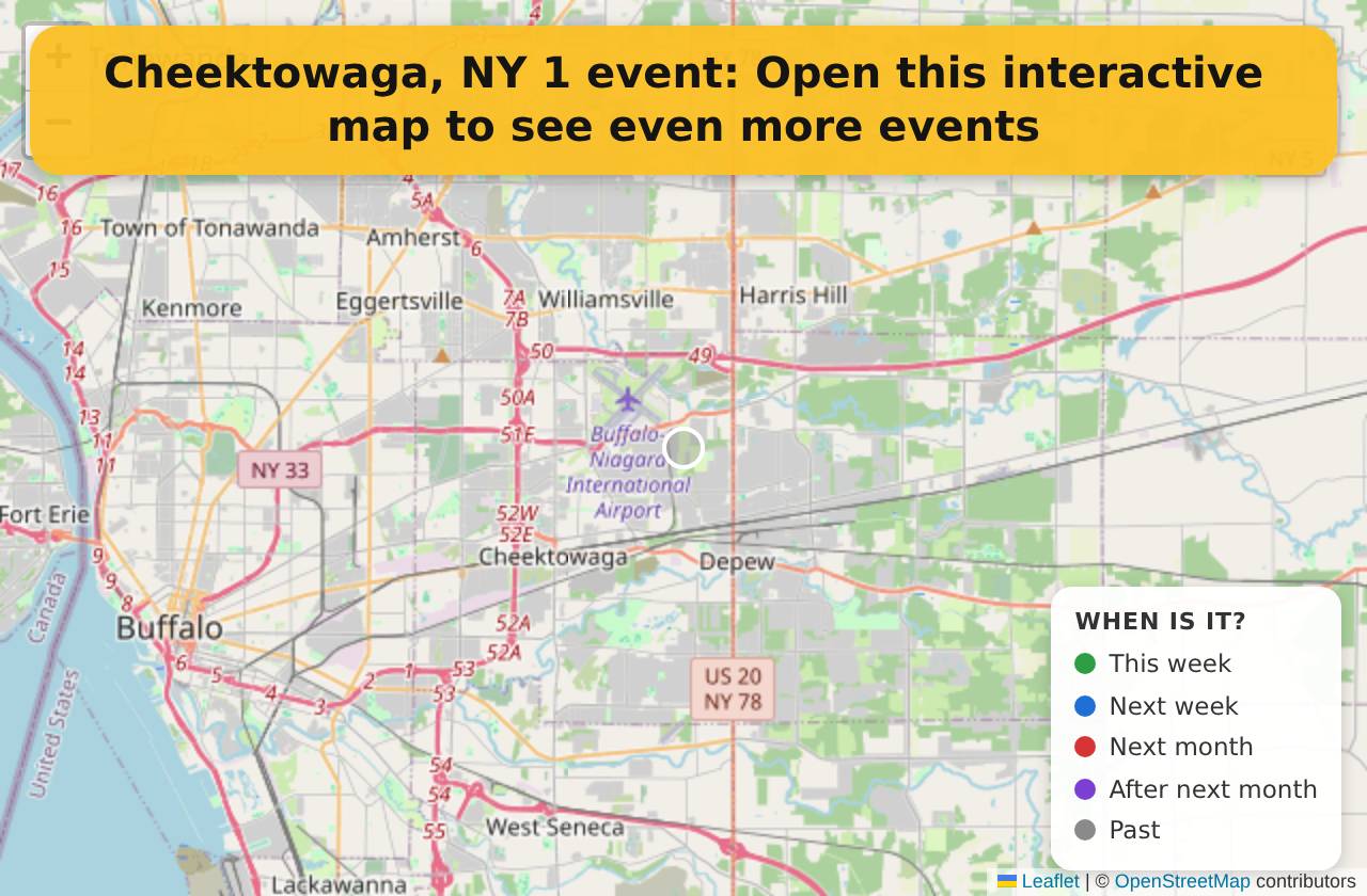 Map of events in Cheektowaga, NY on the interactive EVENTULIST map