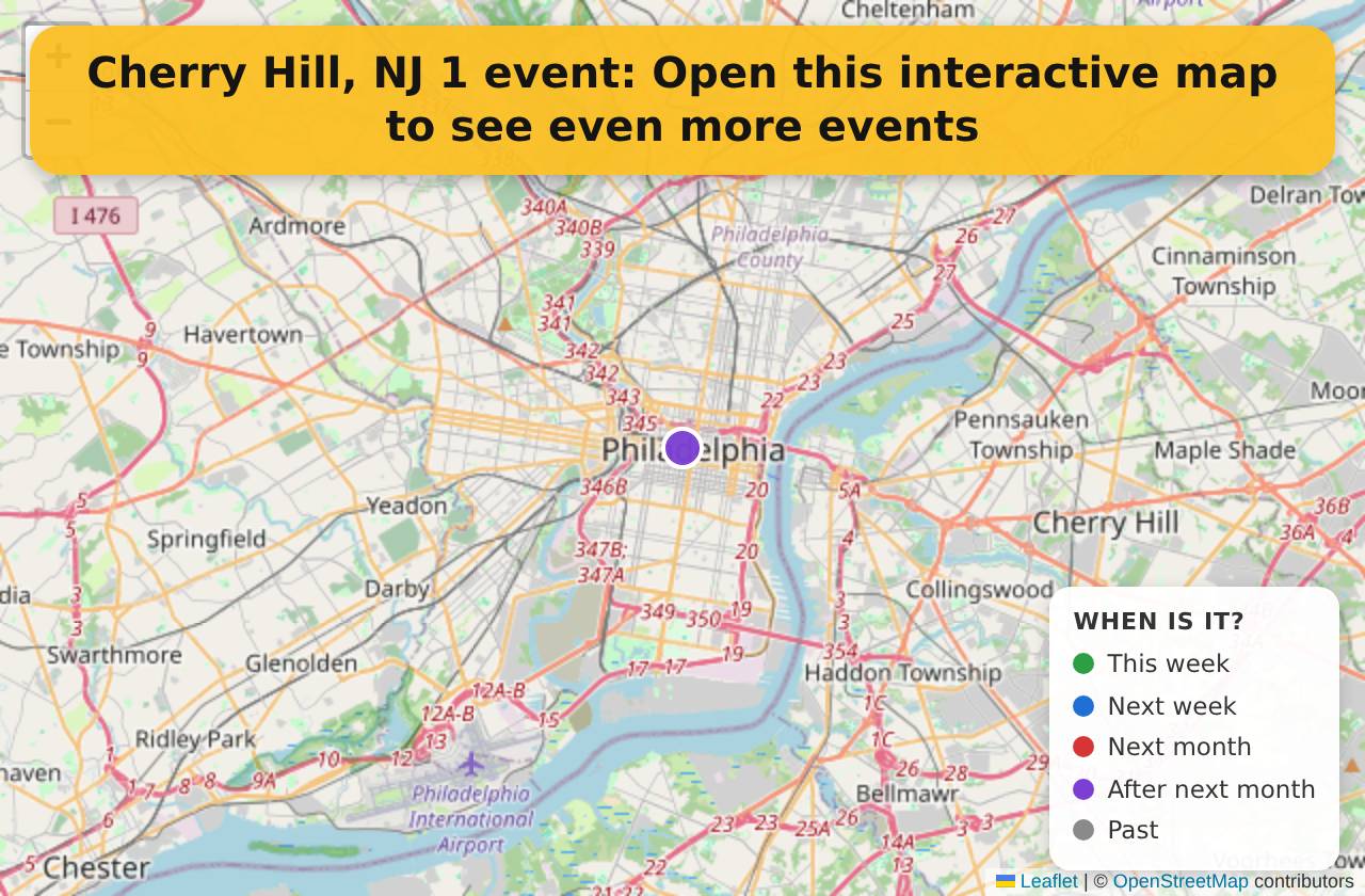 Map of events in Cherry Hill, NJ on the interactive EVENTULIST map