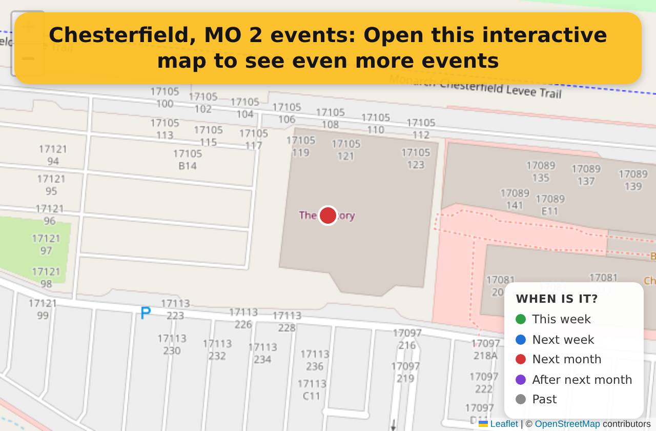 Map of events in Chesterfield, MO on the interactive EVENTULIST map