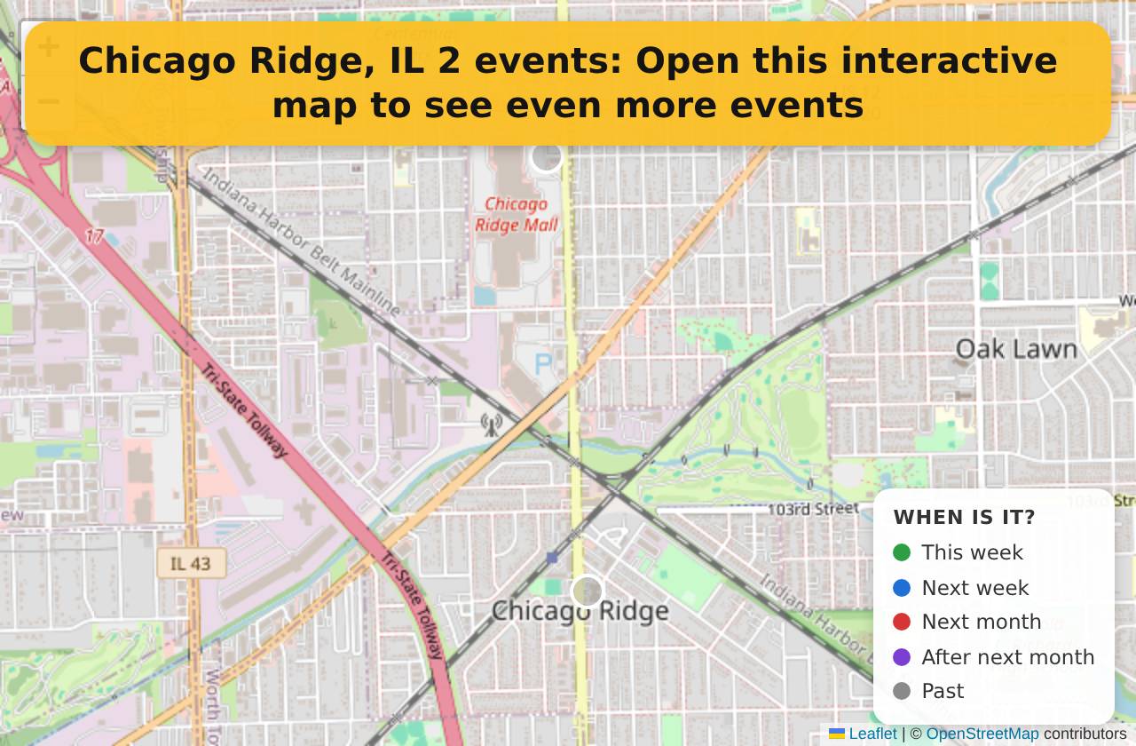 Map of events in Chicago Ridge, IL on the interactive EVENTULIST map