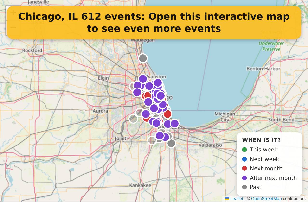 Map of events in Chicago, IL on the interactive EVENTULIST map
