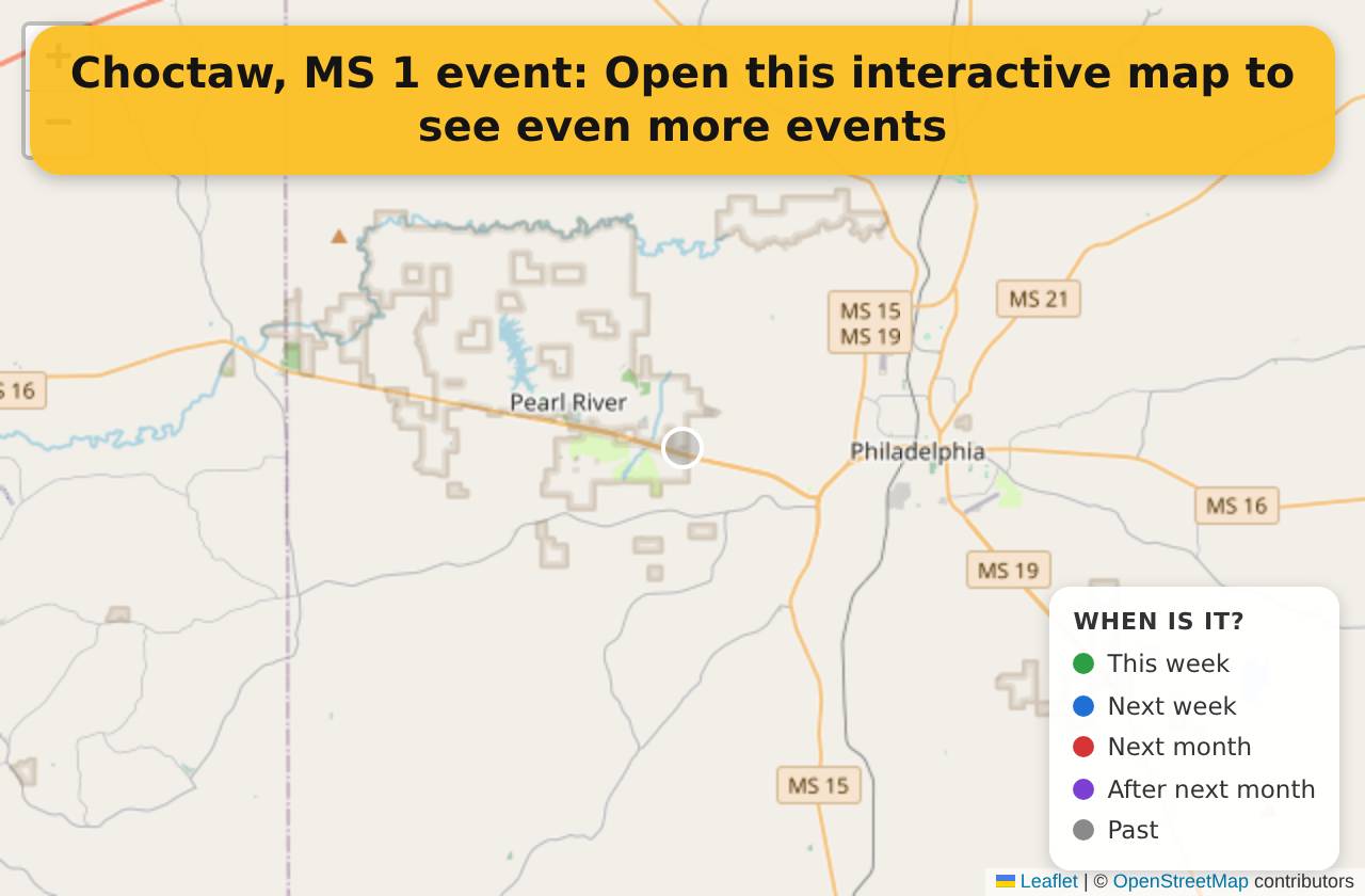 Map of events in Choctaw, MS on the interactive EVENTULIST map