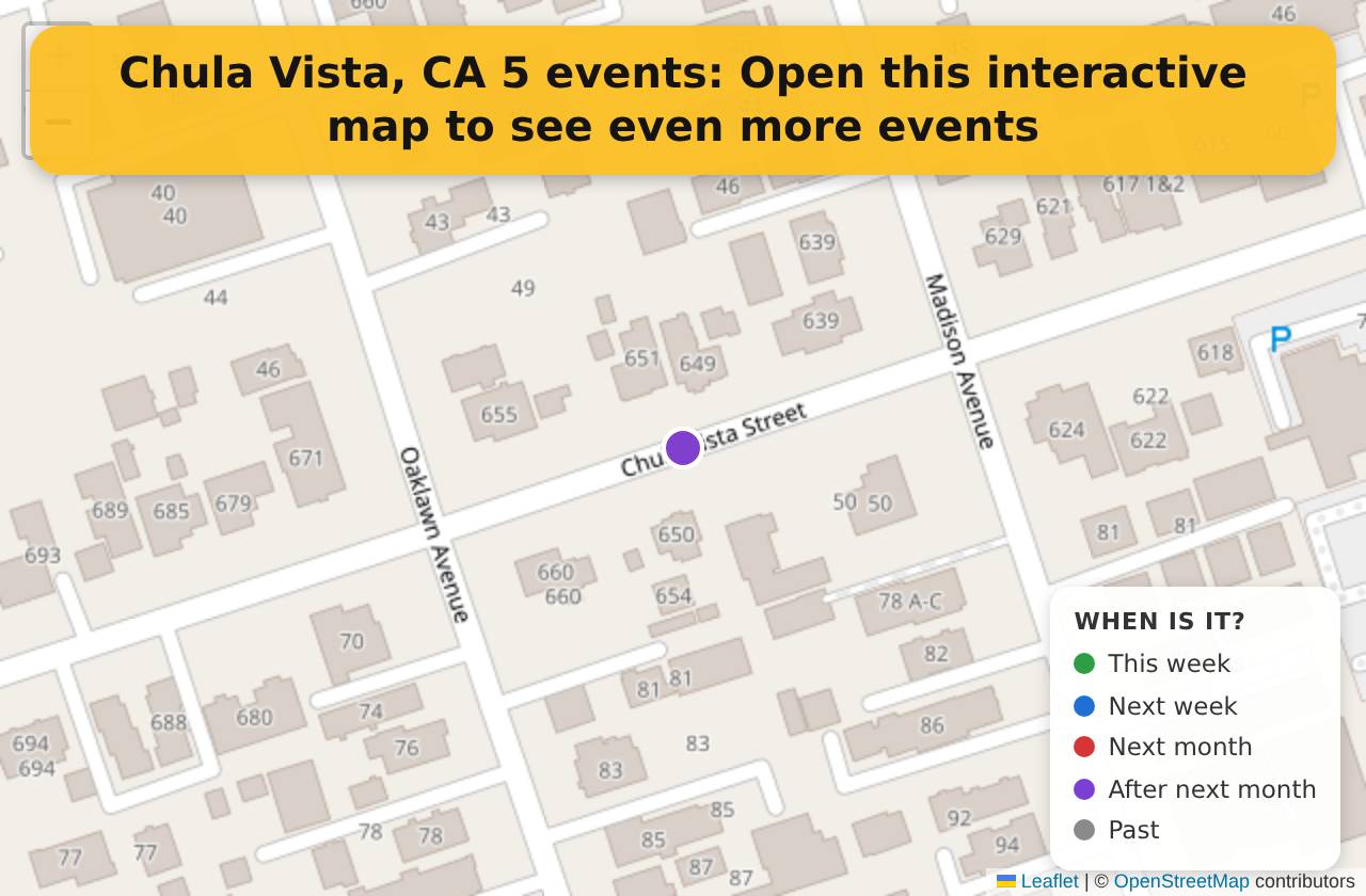 Map of events in Chula Vista, CA on the interactive EVENTULIST map