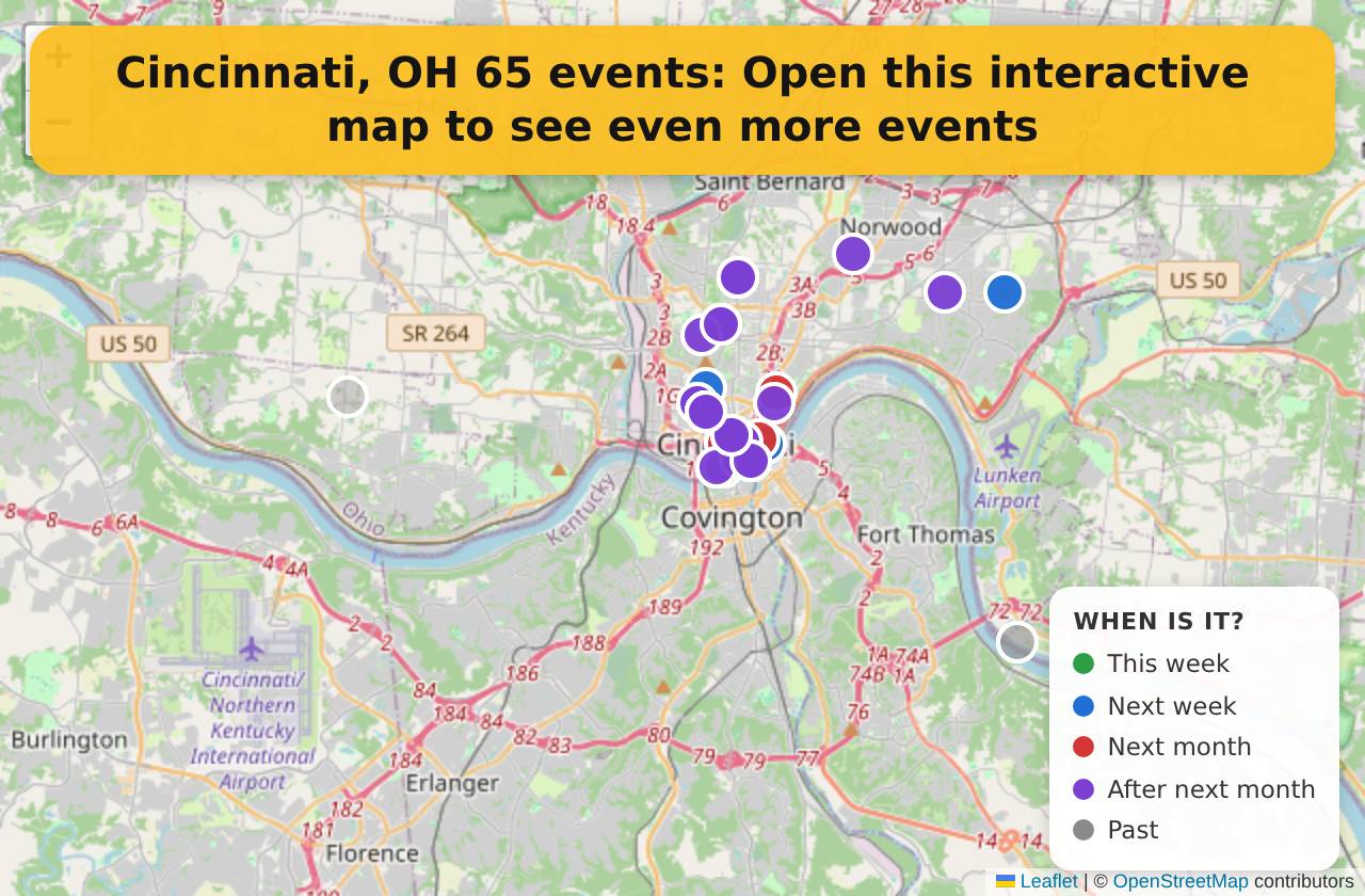 Map of events in Cincinnati, OH on the interactive EVENTULIST map