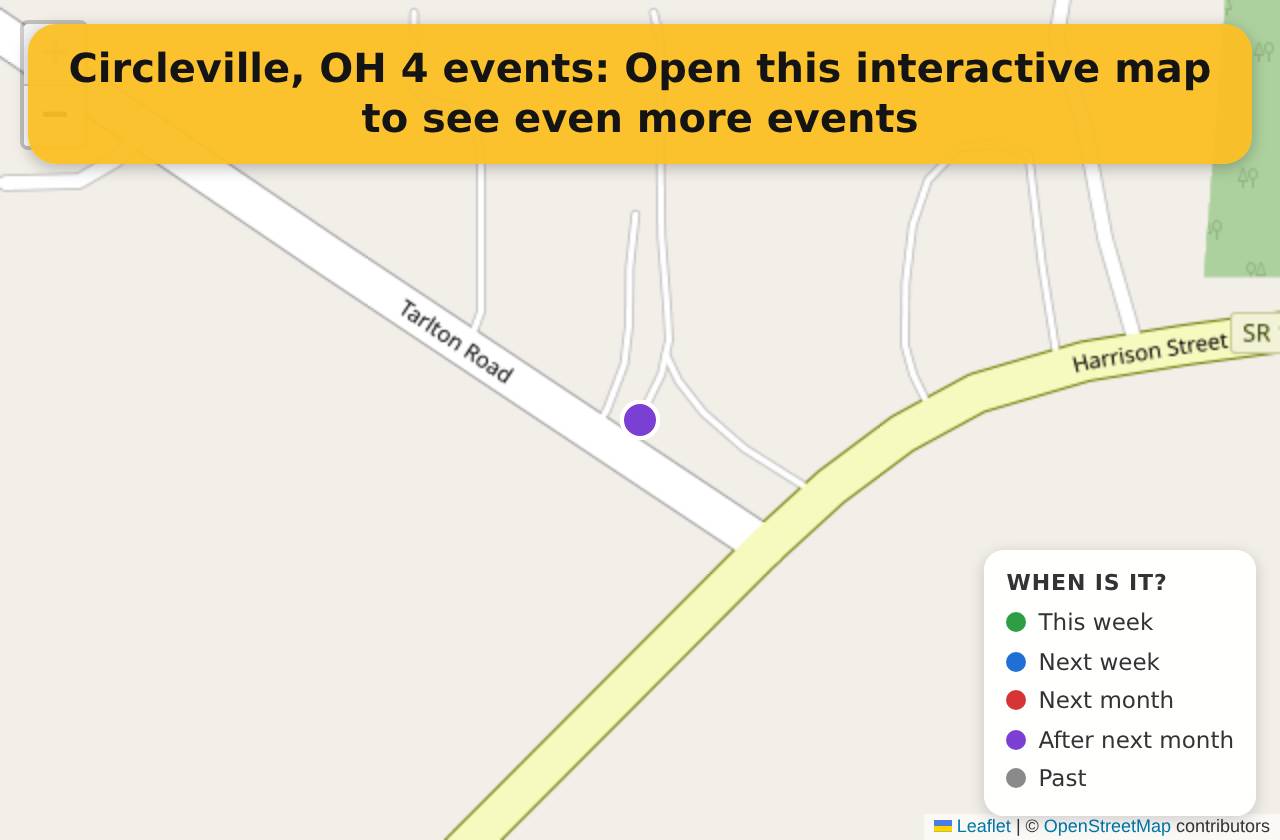Map of events in Circleville, OH on the interactive EVENTULIST map