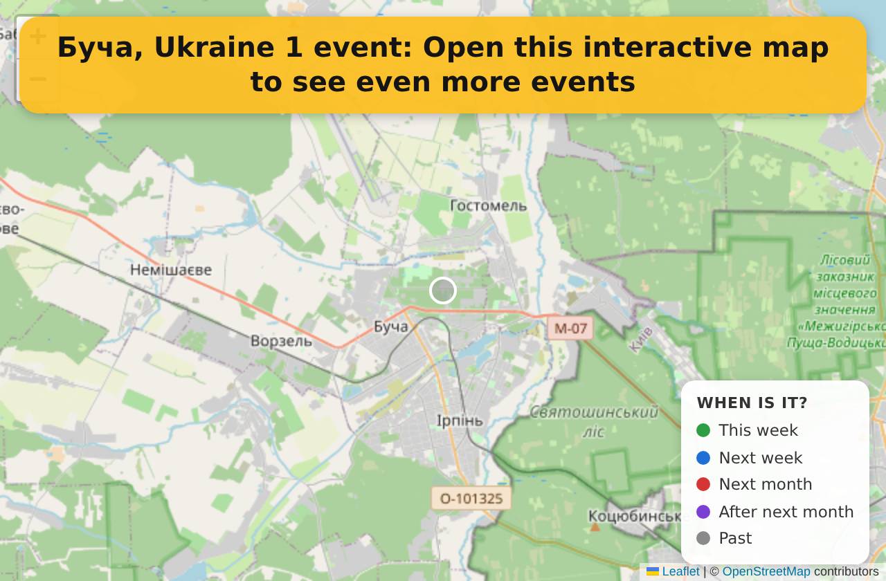 Map of events in Буча, Ukraine on the interactive EVENTULIST map