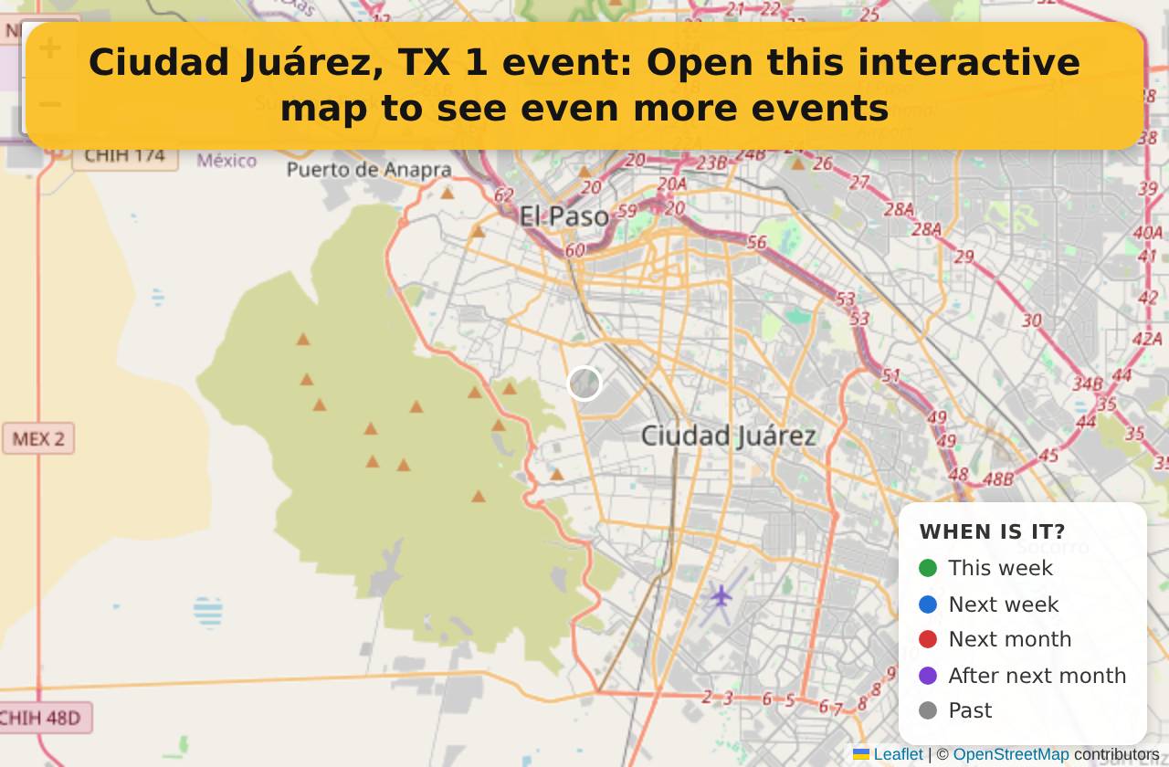 Map of events in Ciudad Juárez, TX on the interactive EVENTULIST map
