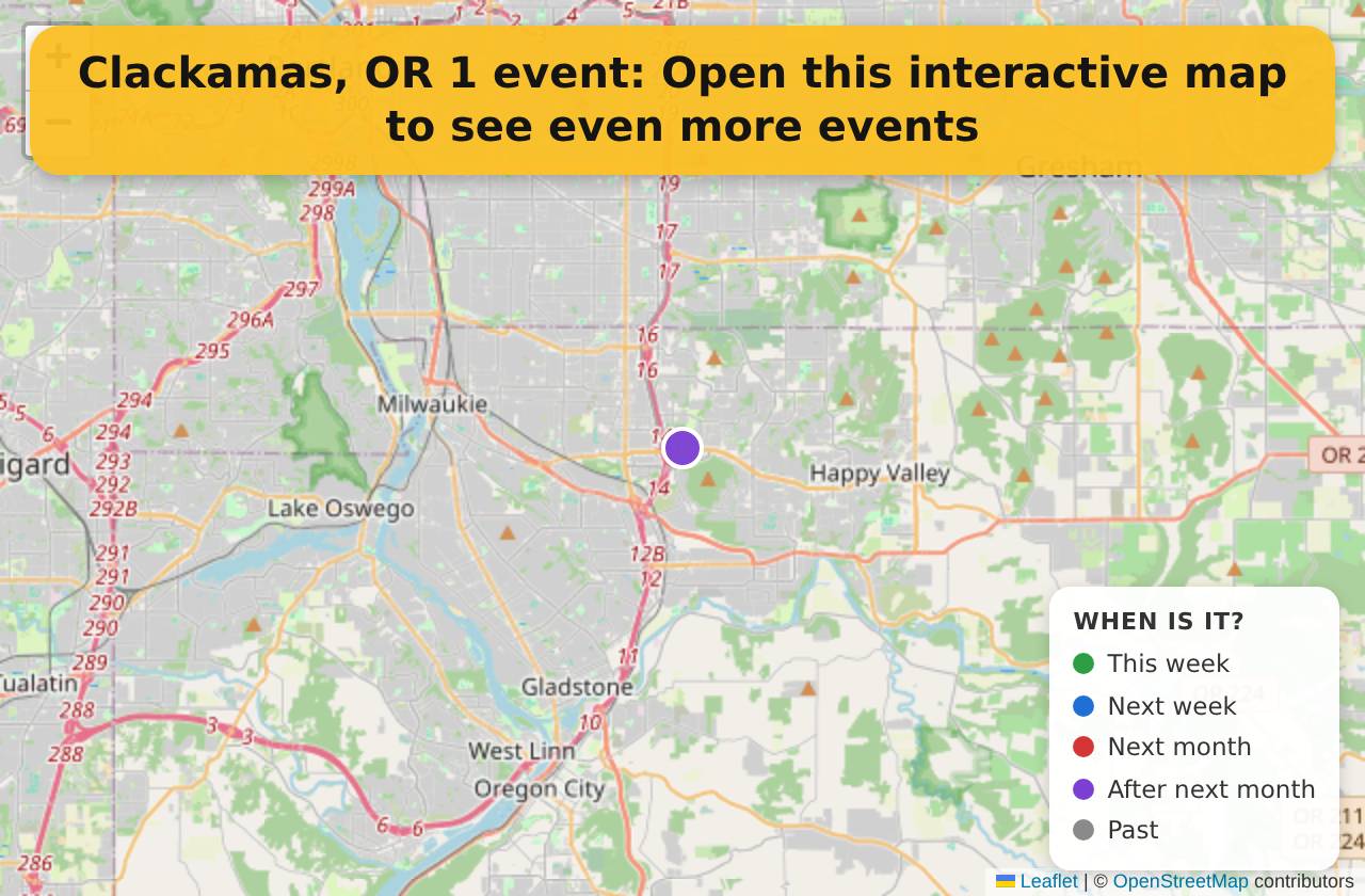 Map of events in Clackamas, OR on the interactive EVENTULIST map