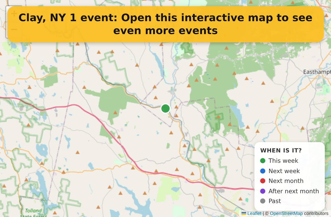 Map of events in Clay, NY on the interactive EVENTULIST map