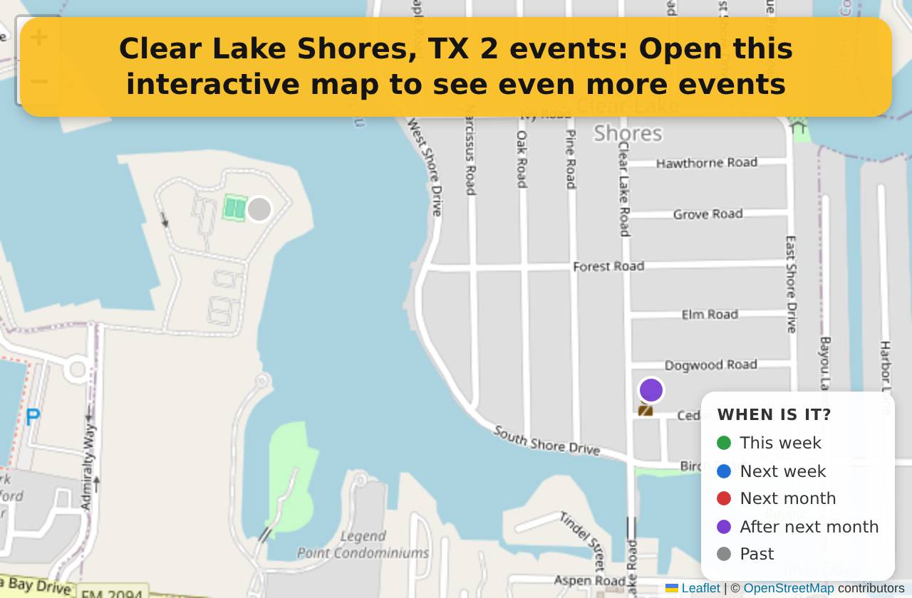 Map of events in Clear Lake Shores, TX on the interactive EVENTULIST map