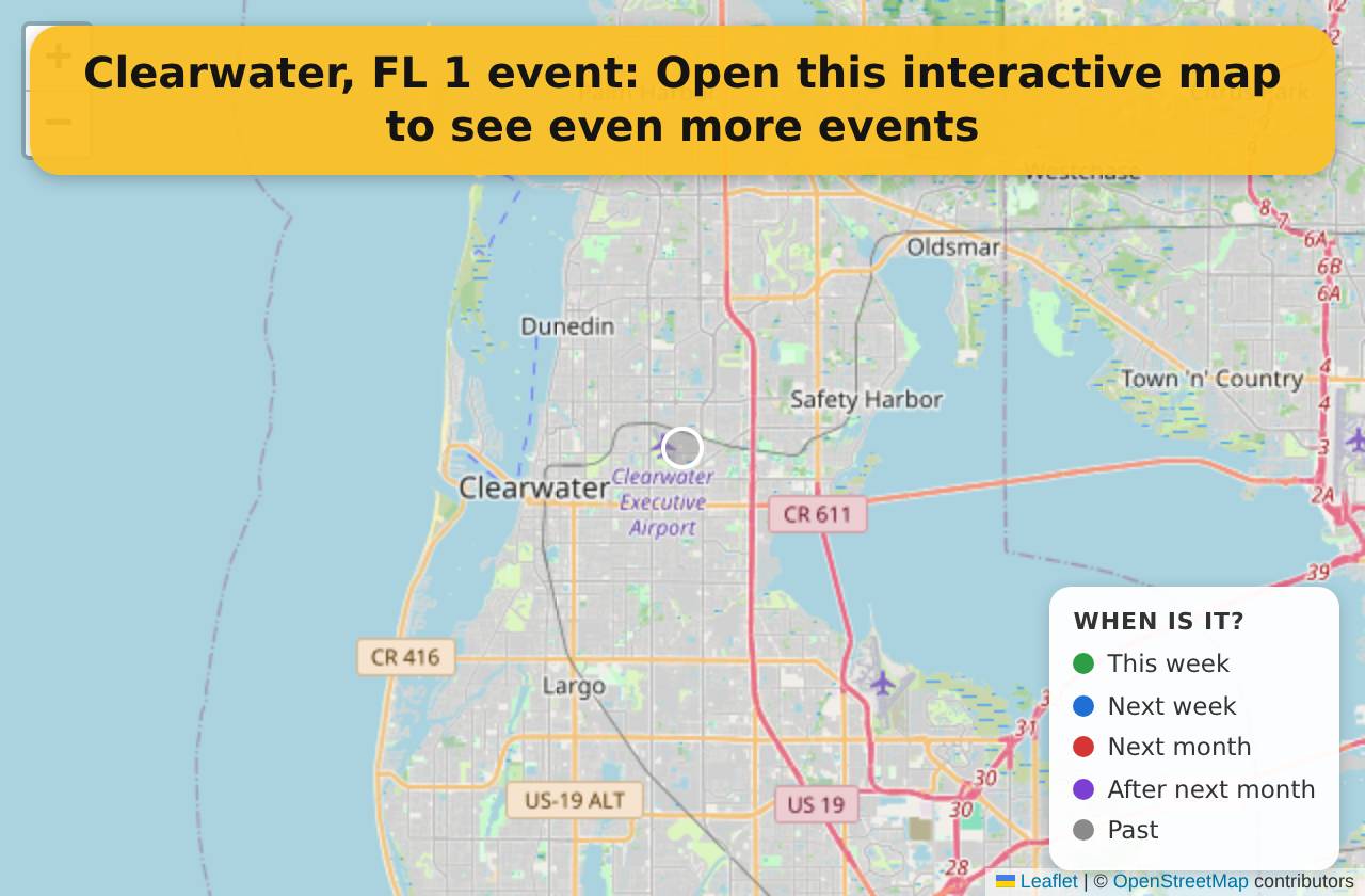 Map of events in Clearwater, FL on the interactive EVENTULIST map