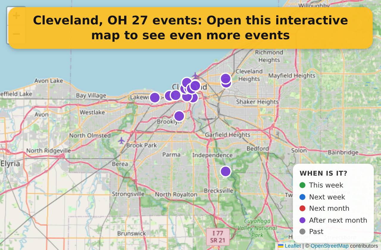 Map of events in Cleveland, OH on the interactive EVENTULIST map