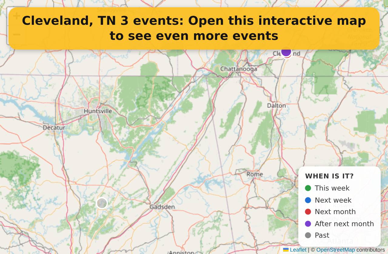Map of events in Cleveland, TN on the interactive EVENTULIST map
