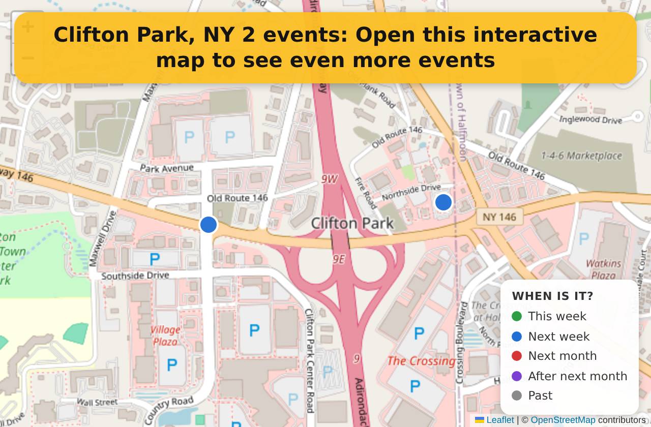 Map of events in Clifton Park, NY on the interactive EVENTULIST map