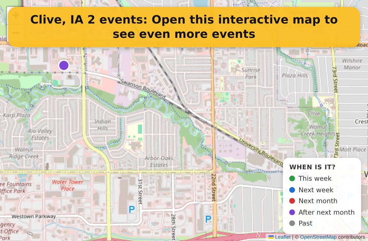 Map of events in Clive, IA on the interactive EVENTULIST map