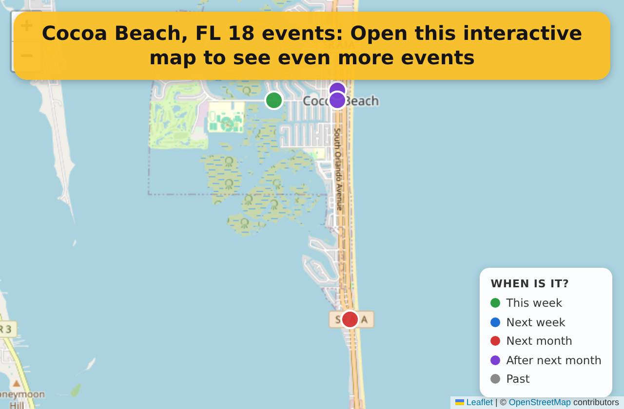 Map of events in Cocoa Beach, FL on the interactive EVENTULIST map