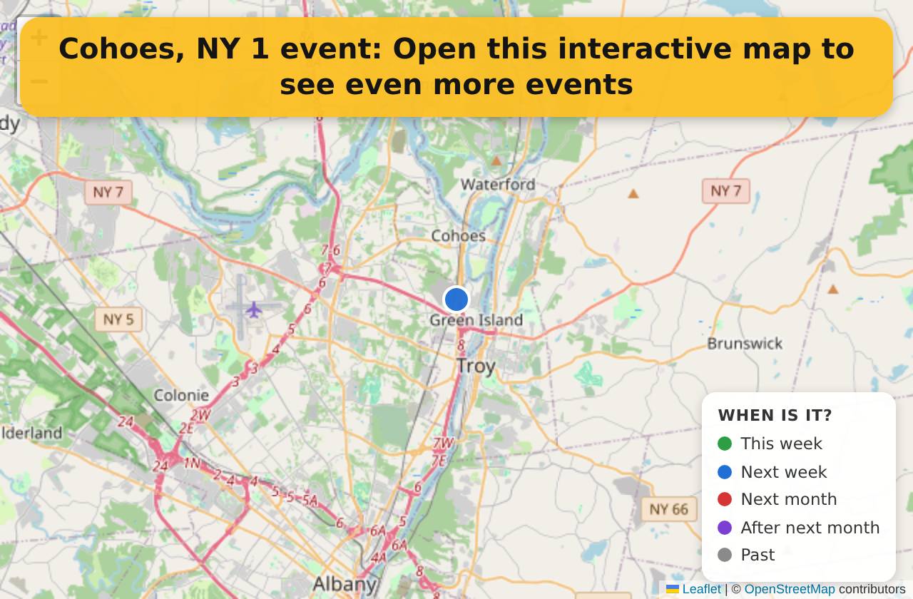 Map of events in Cohoes, NY on the interactive EVENTULIST map