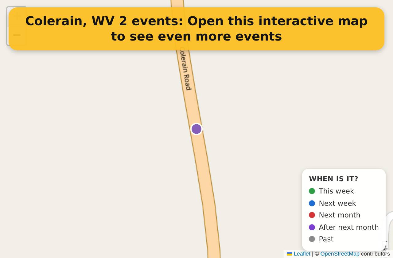Map of events in Colerain, WV on the interactive EVENTULIST map