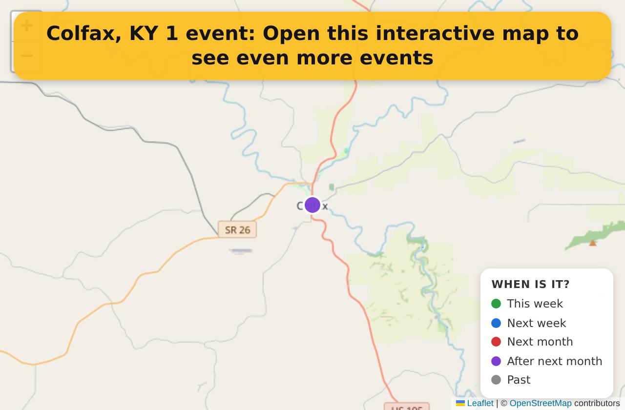 Map of events in Colfax, KY on the interactive EVENTULIST map