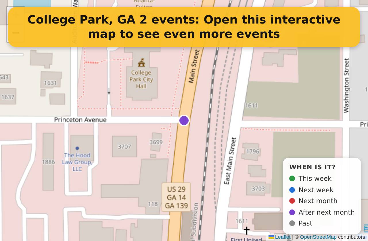 Map of events in College Park, GA on the interactive EVENTULIST map