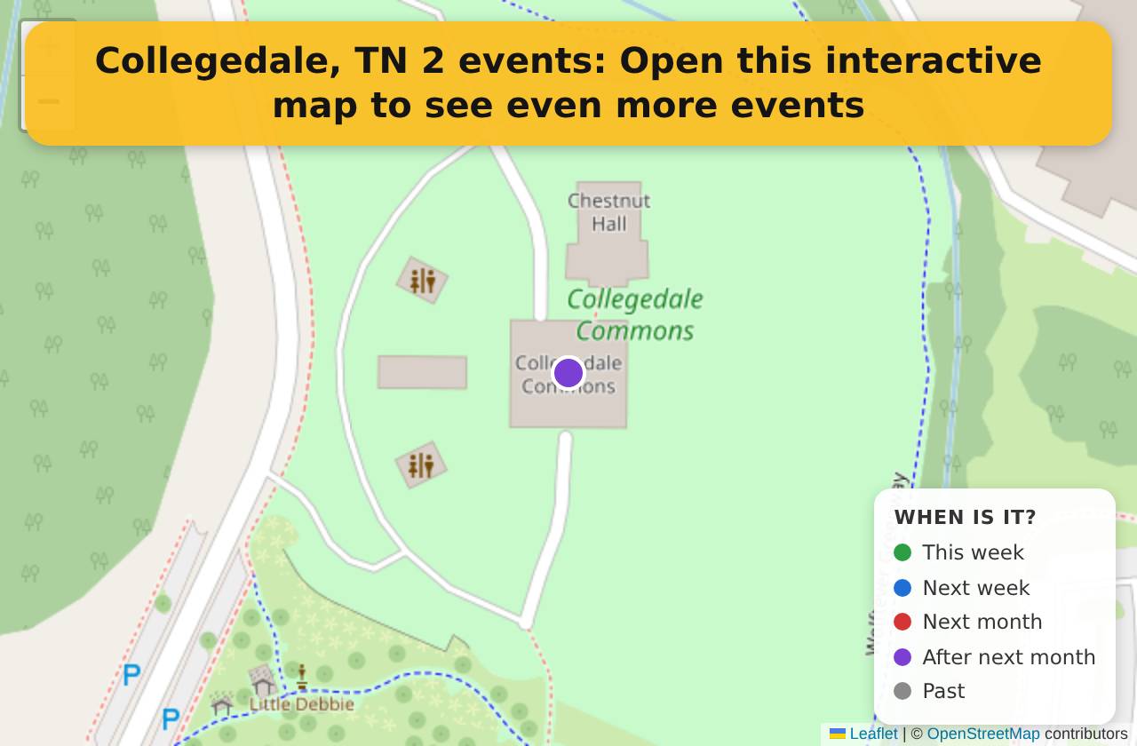 Map of events in Collegedale, TN on the interactive EVENTULIST map
