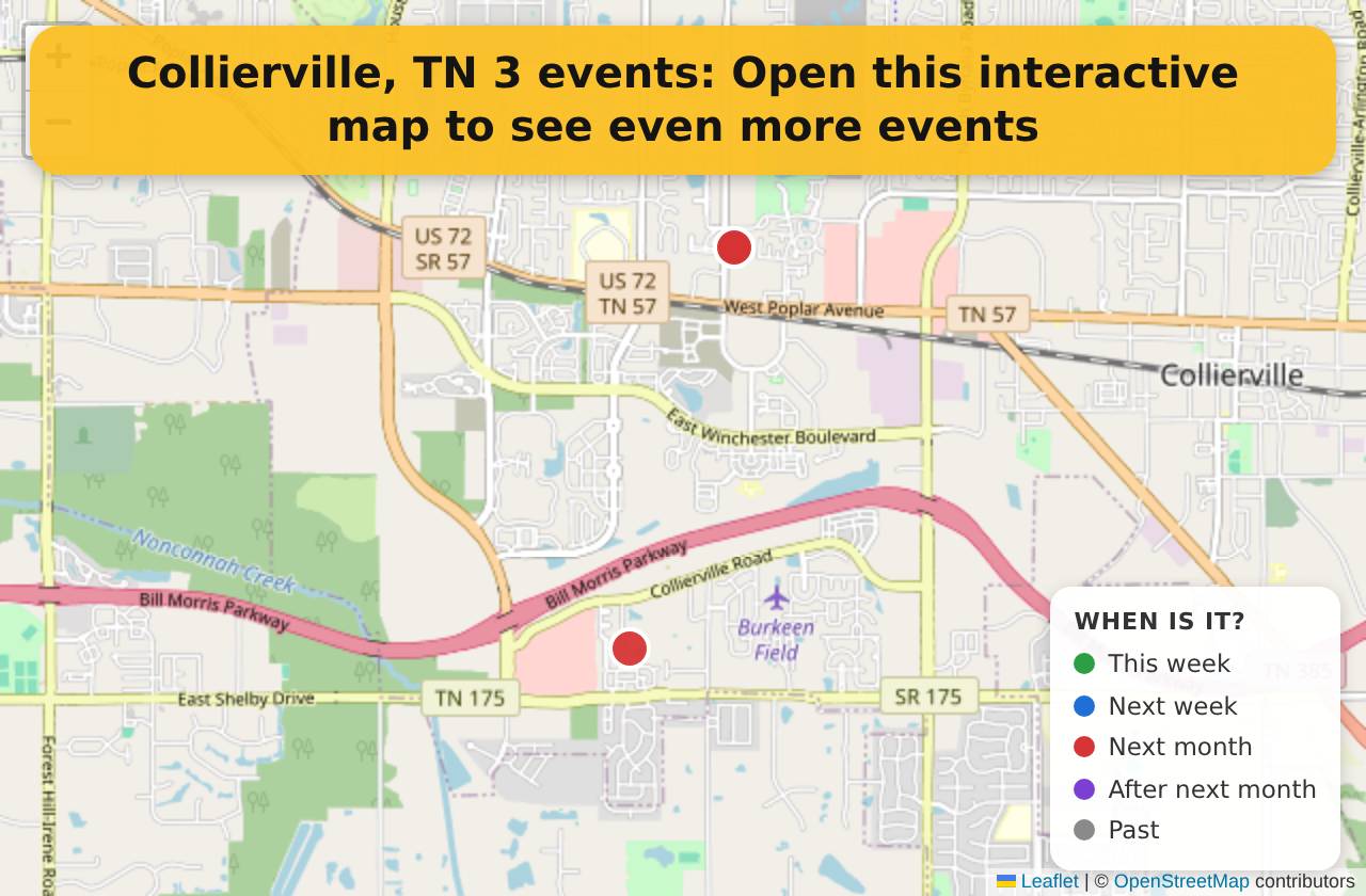 Map of events in Collierville, TN on the interactive EVENTULIST map
