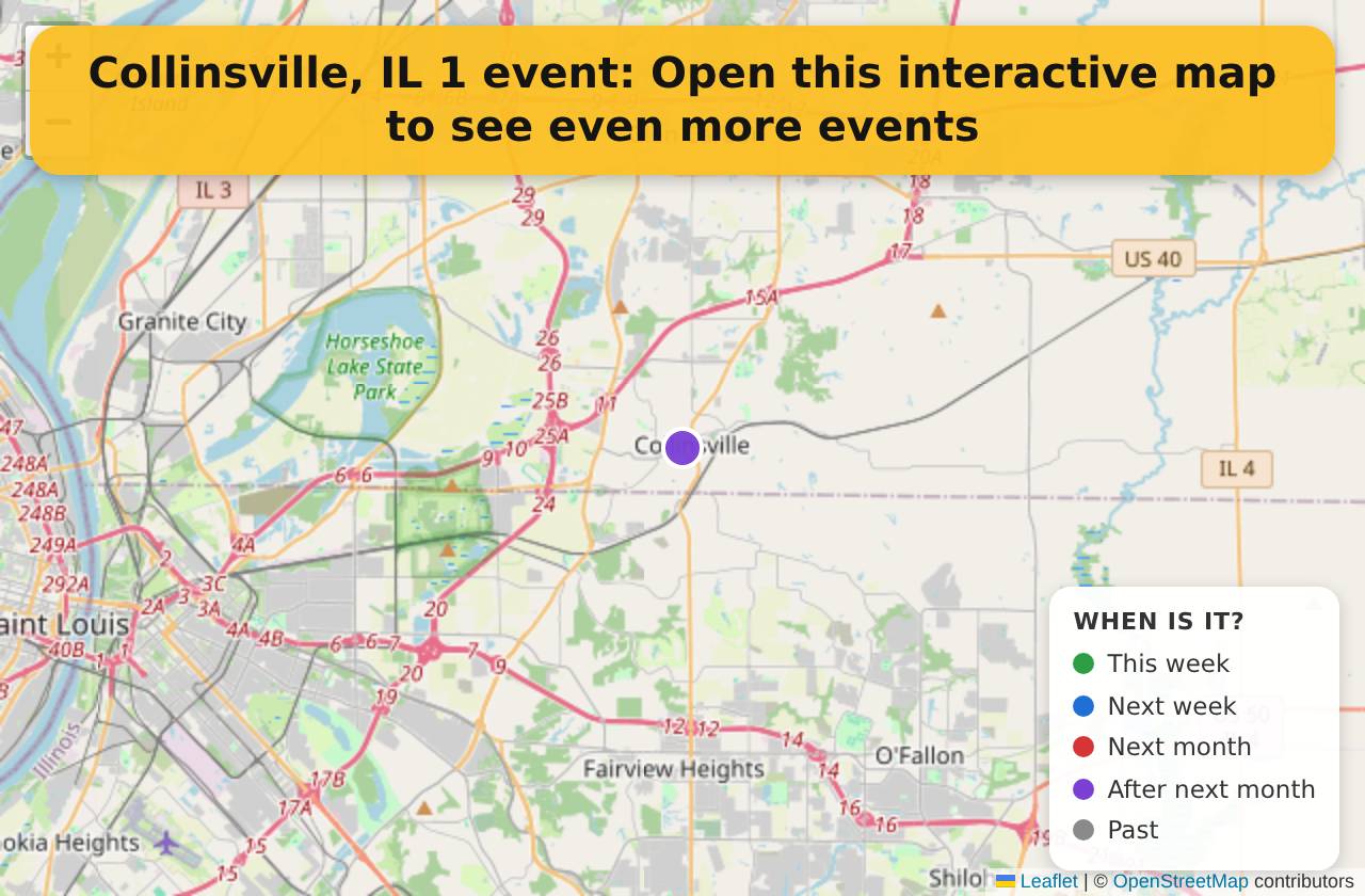 Map of events in Collinsville, IL on the interactive EVENTULIST map