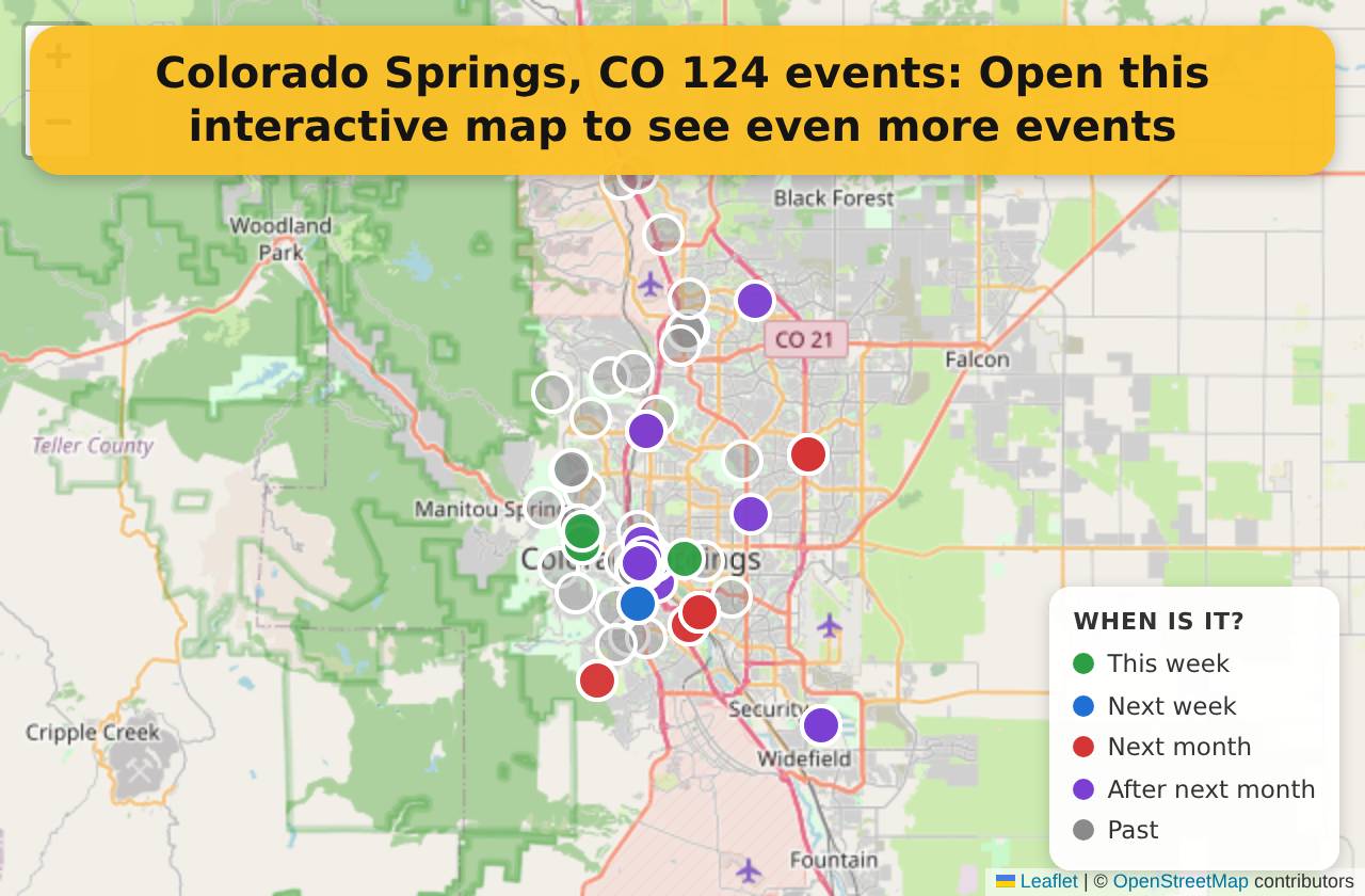 Map of events in Colorado Springs, CO on the interactive EVENTULIST map