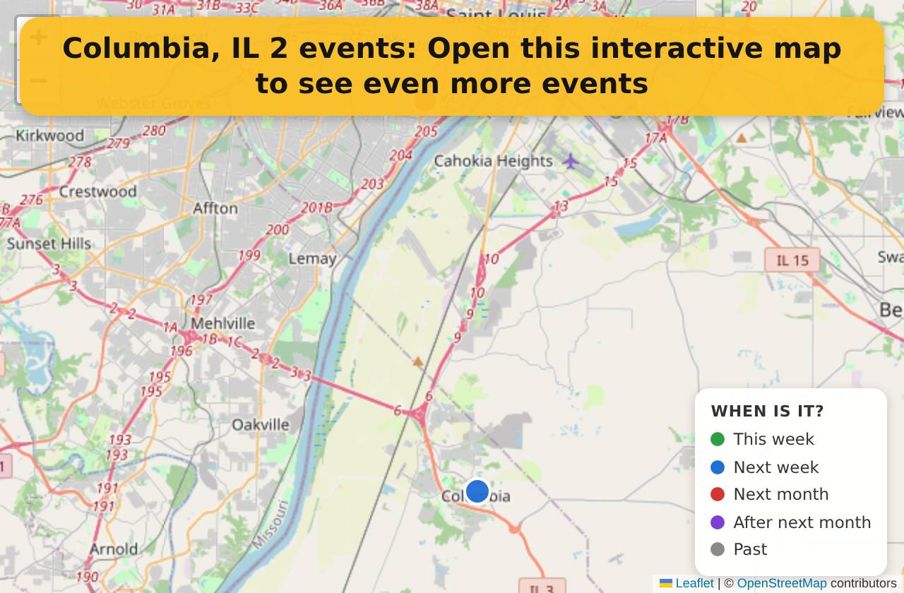 Map of events in Columbia, IL on the interactive EVENTULIST map