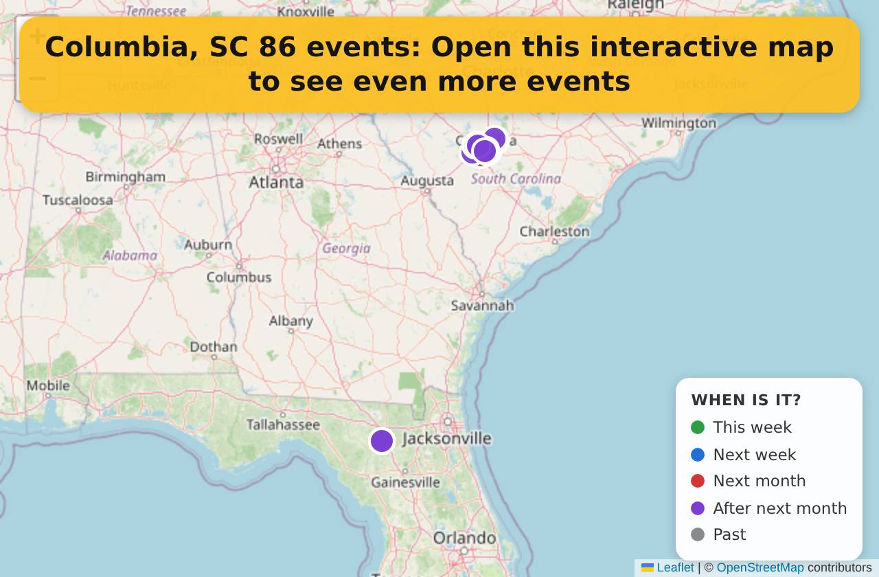Map of events in Columbia, SC on the interactive EVENTULIST map
