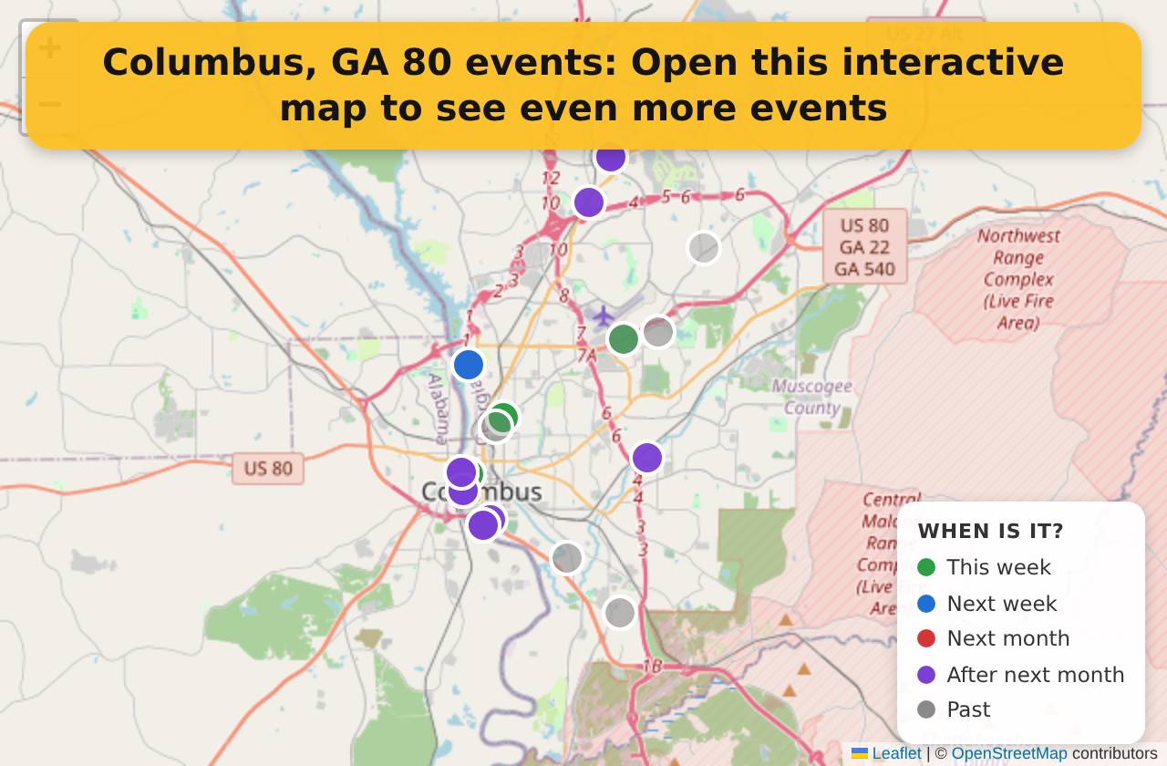 Map of events in Columbus, GA on the interactive EVENTULIST map