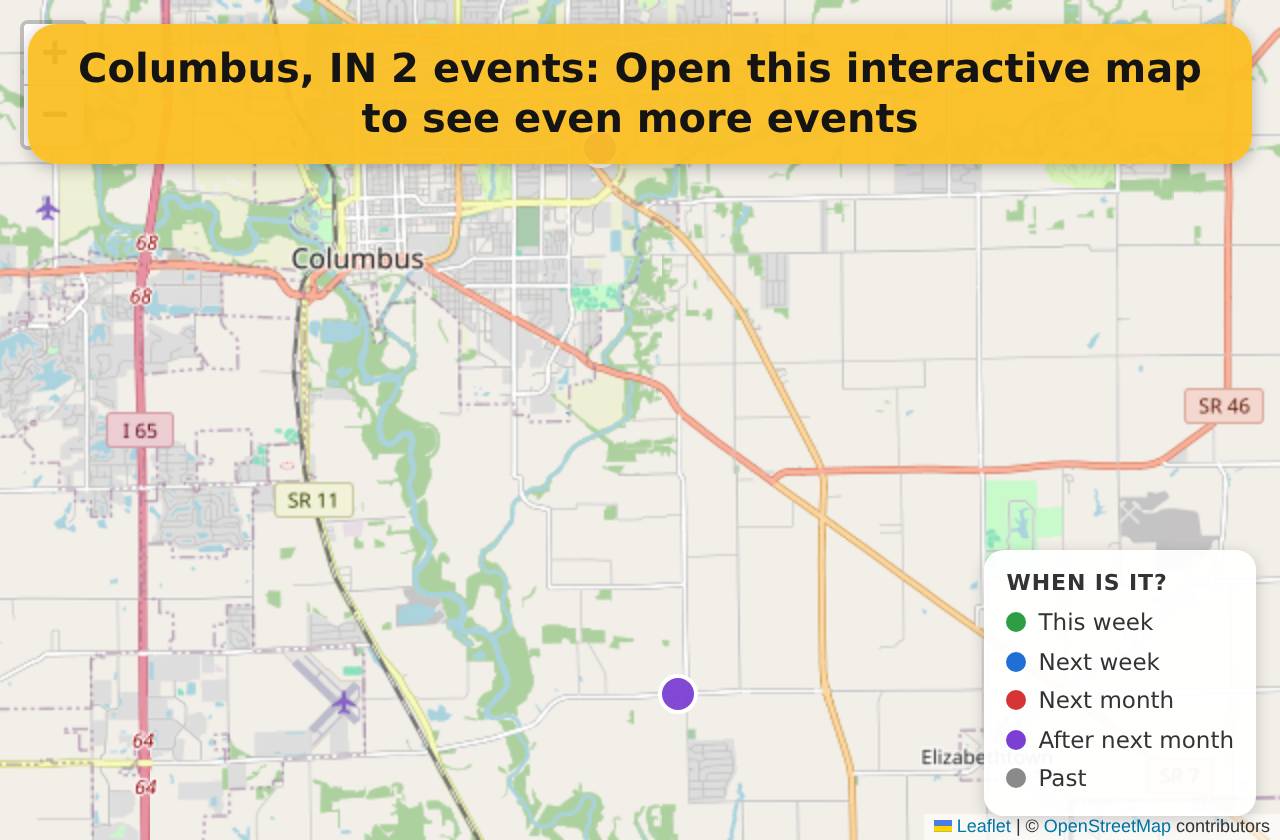 Map of events in Columbus, IN on the interactive EVENTULIST map