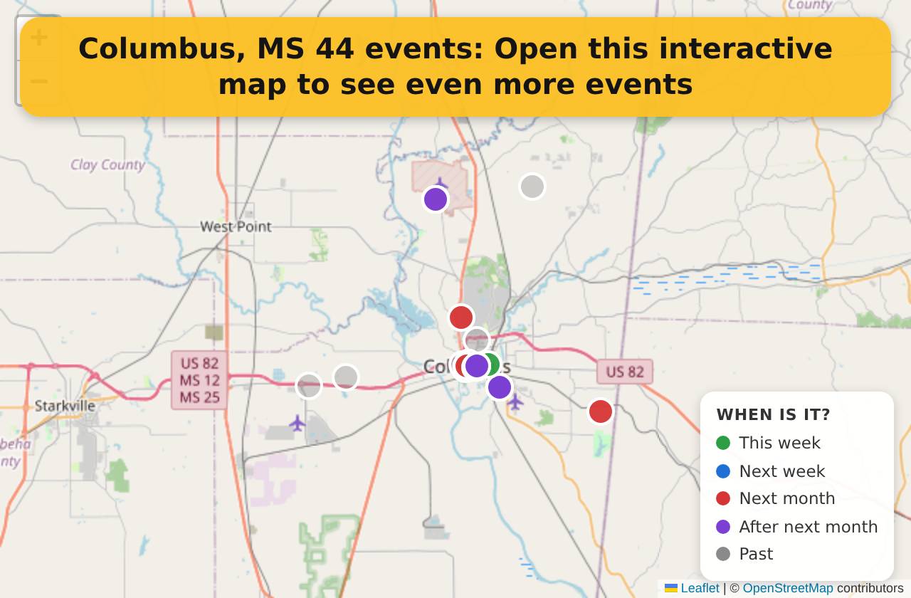 Map of events in Columbus, MS on the interactive EVENTULIST map