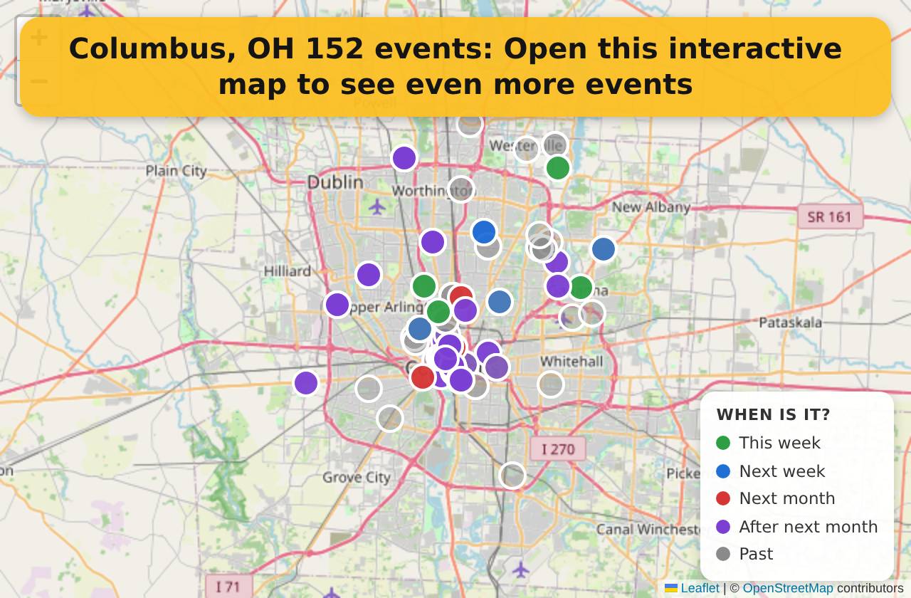 Map of events in Columbus, OH on the interactive EVENTULIST map
