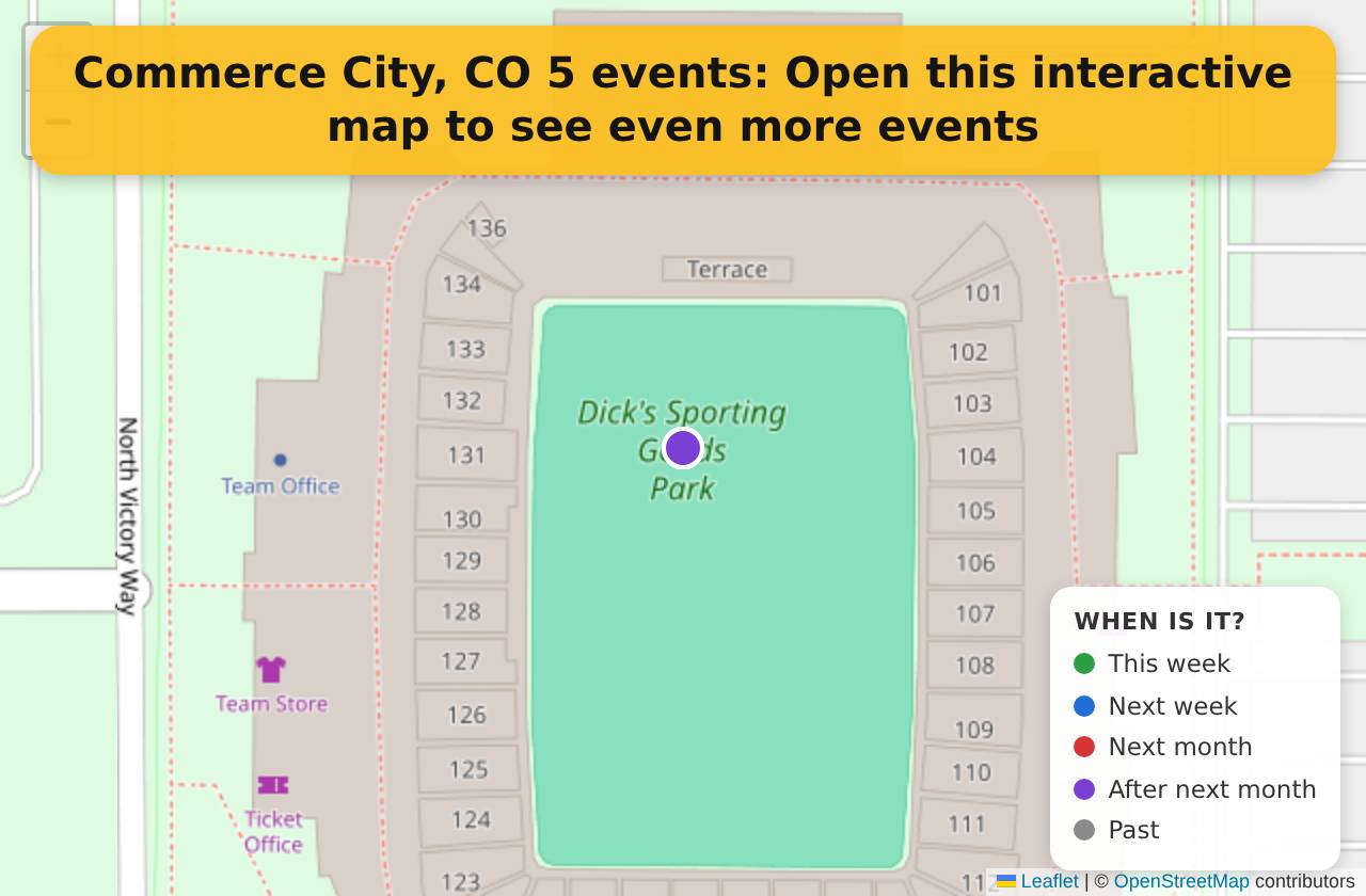 Map of events in Commerce City, CO on the interactive EVENTULIST map