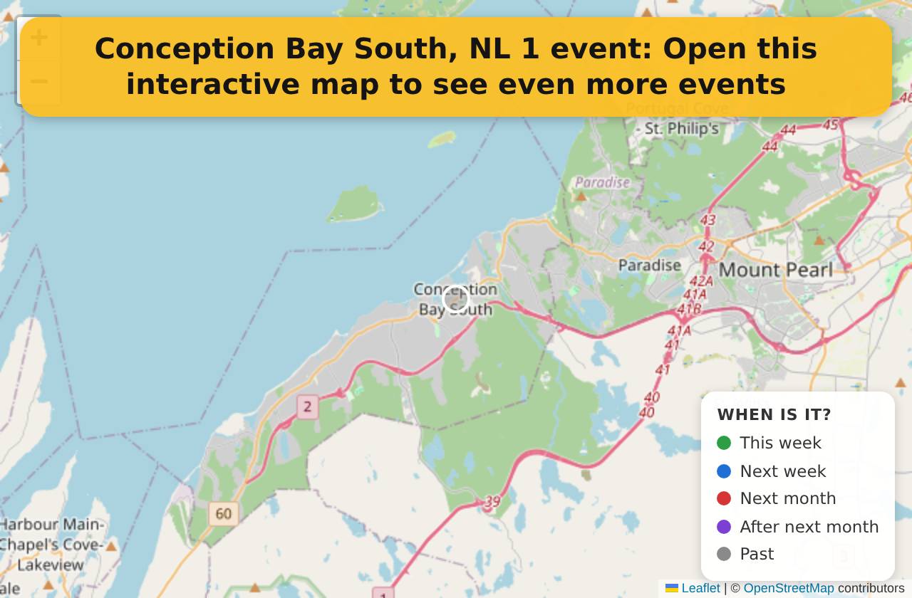 Map of events in Conception Bay South, NL on the interactive EVENTULIST map