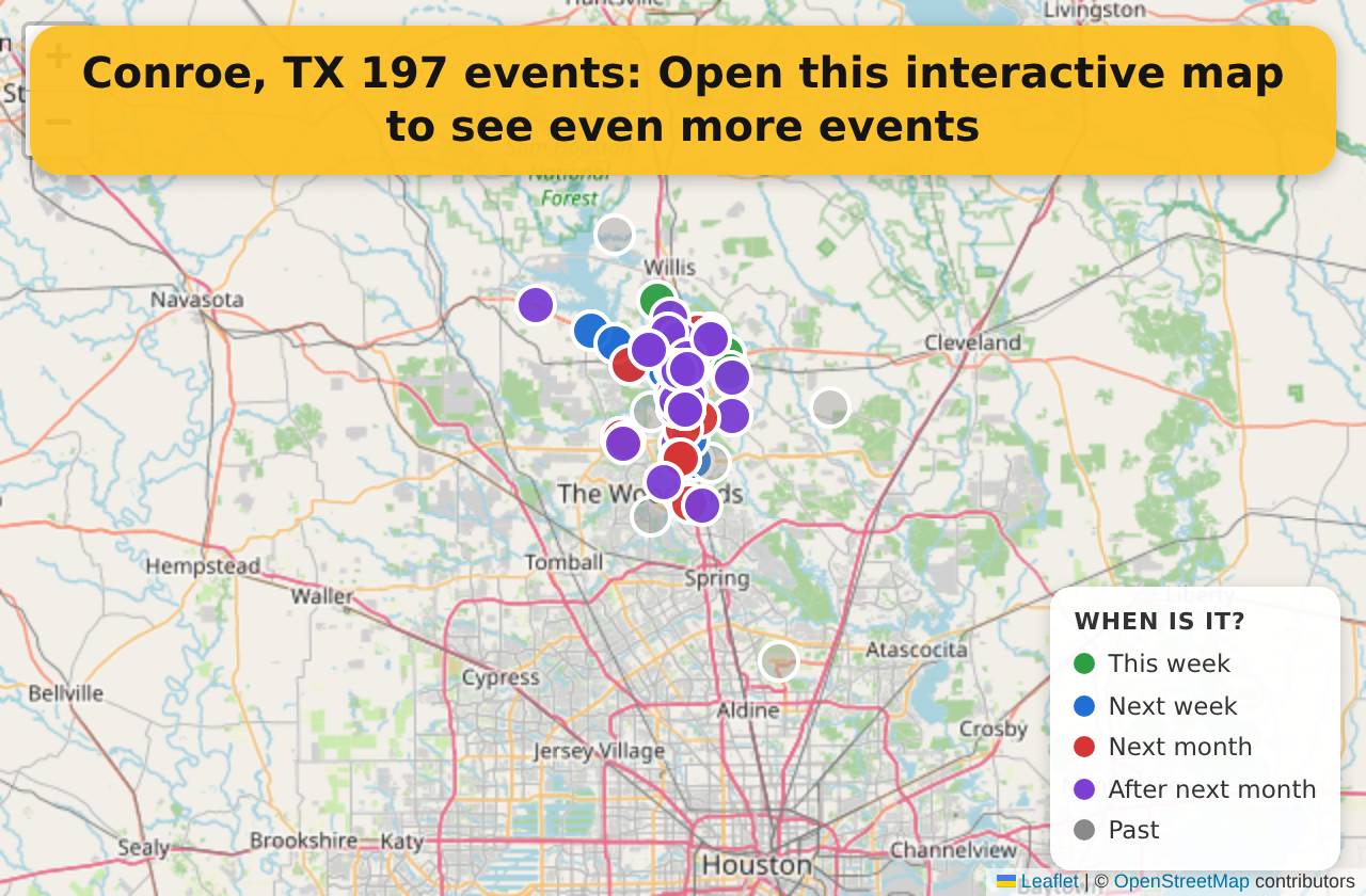 Map of events in Conroe, TX on the interactive EVENTULIST map