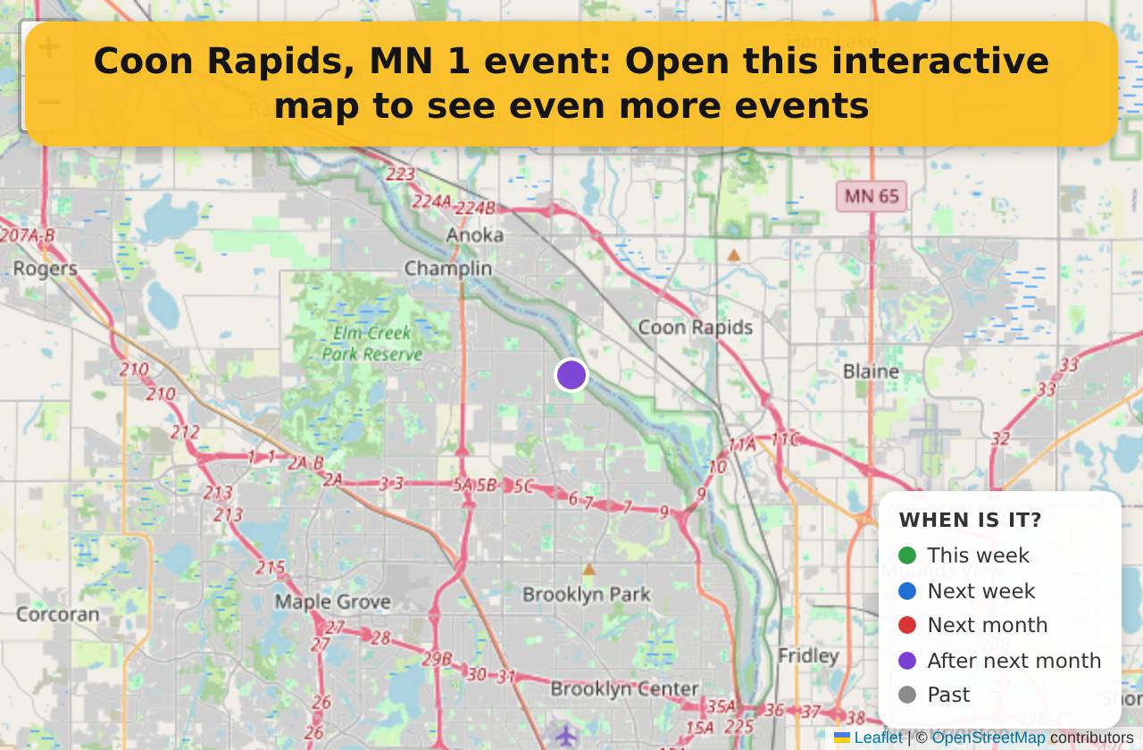 Map of events in Coon Rapids, MN on the interactive EVENTULIST map