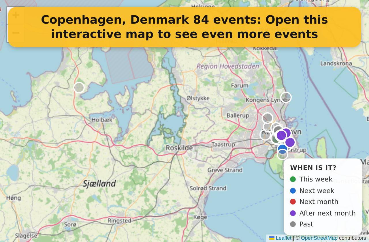 Map of events in Copenhagen, Denmark on the interactive EVENTULIST map