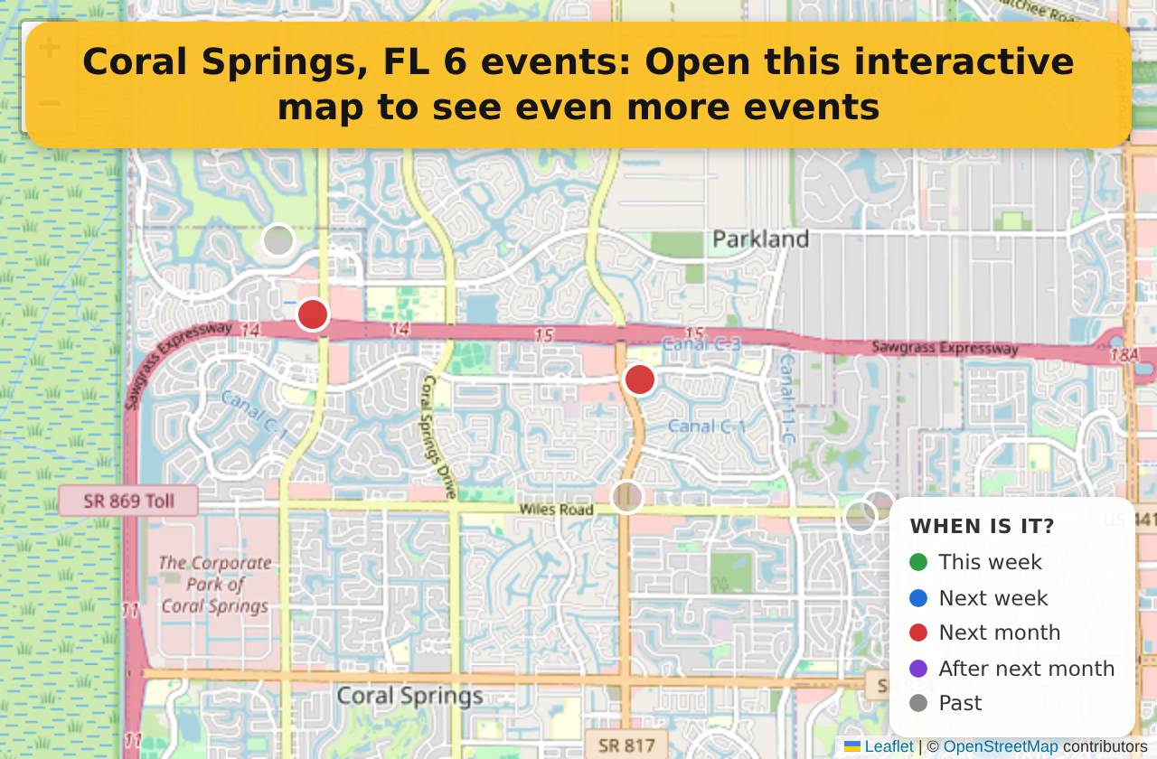 Map of events in Coral Springs, FL on the interactive EVENTULIST map