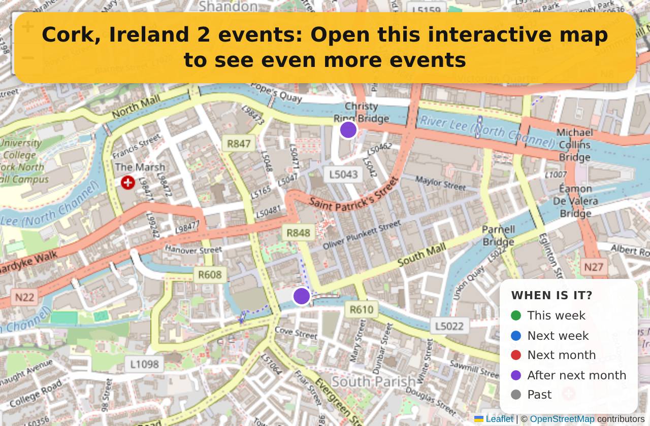 Map of events in Cork, Ireland on the interactive EVENTULIST map