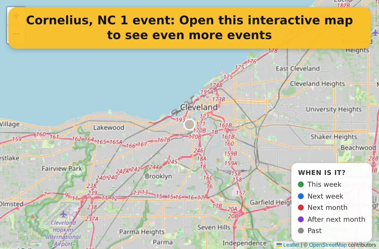 Map of events in Cornelius, NC on the interactive EVENTULIST map