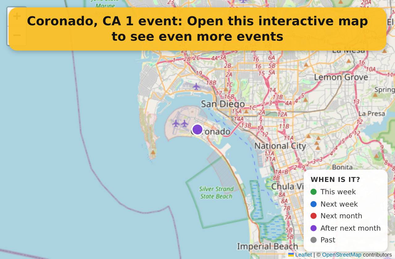 Map of events in Coronado, CA on the interactive EVENTULIST map
