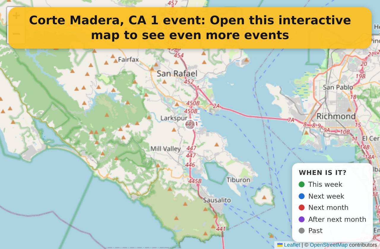 Map of events in Corte Madera, CA on the interactive EVENTULIST map