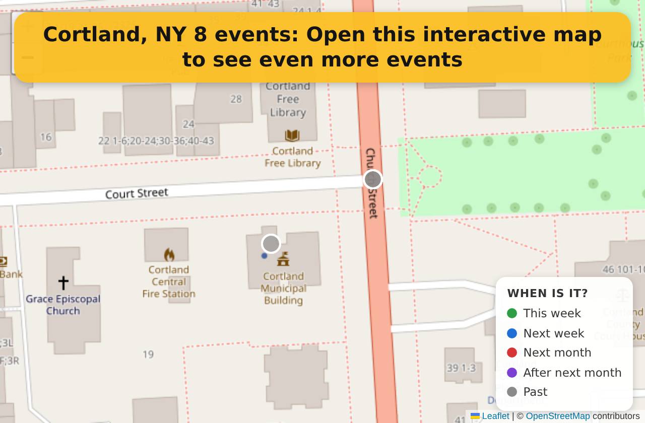 Map of events in Cortland, NY on the interactive EVENTULIST map