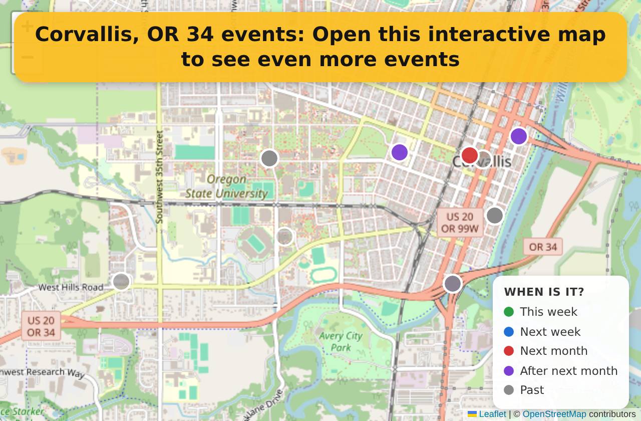 Map of events in Corvallis, OR on the interactive EVENTULIST map