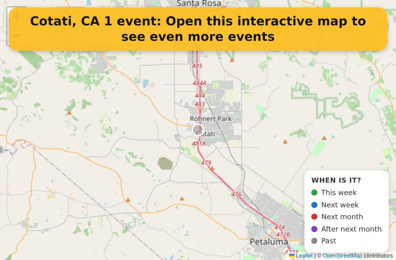 Map of events in Cotati, CA on the interactive EVENTULIST map