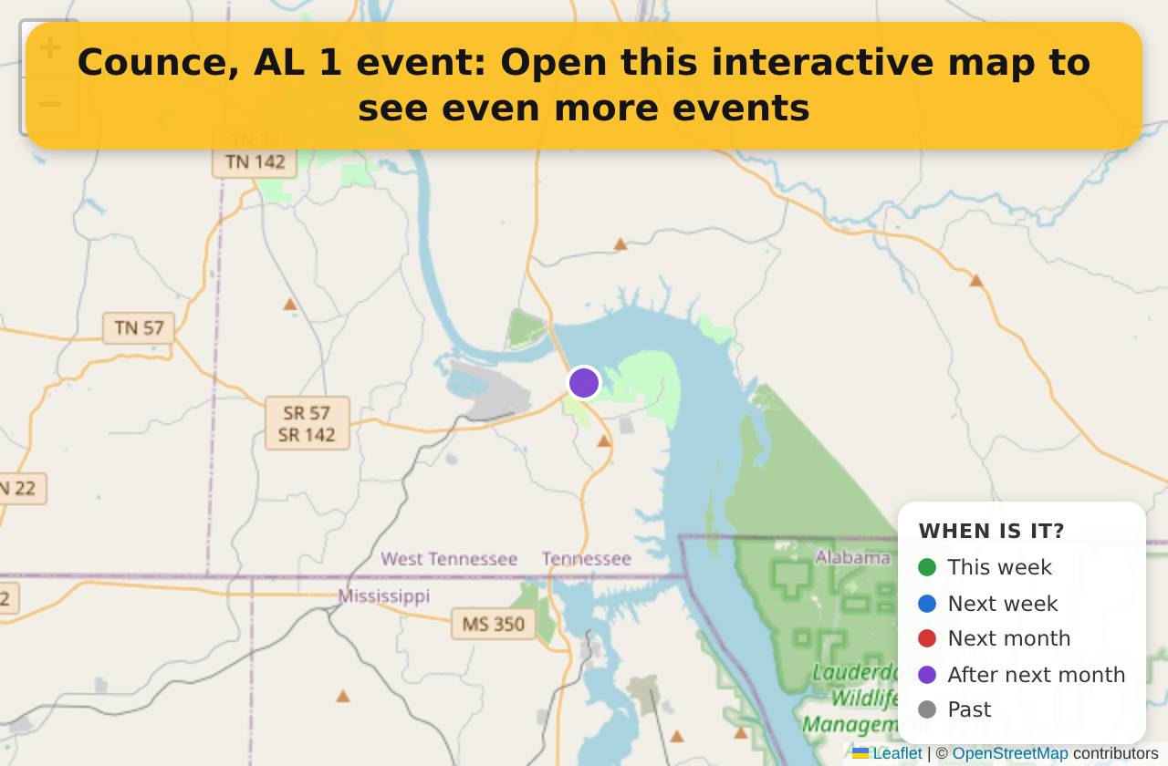 Map of events in Counce, AL on the interactive EVENTULIST map