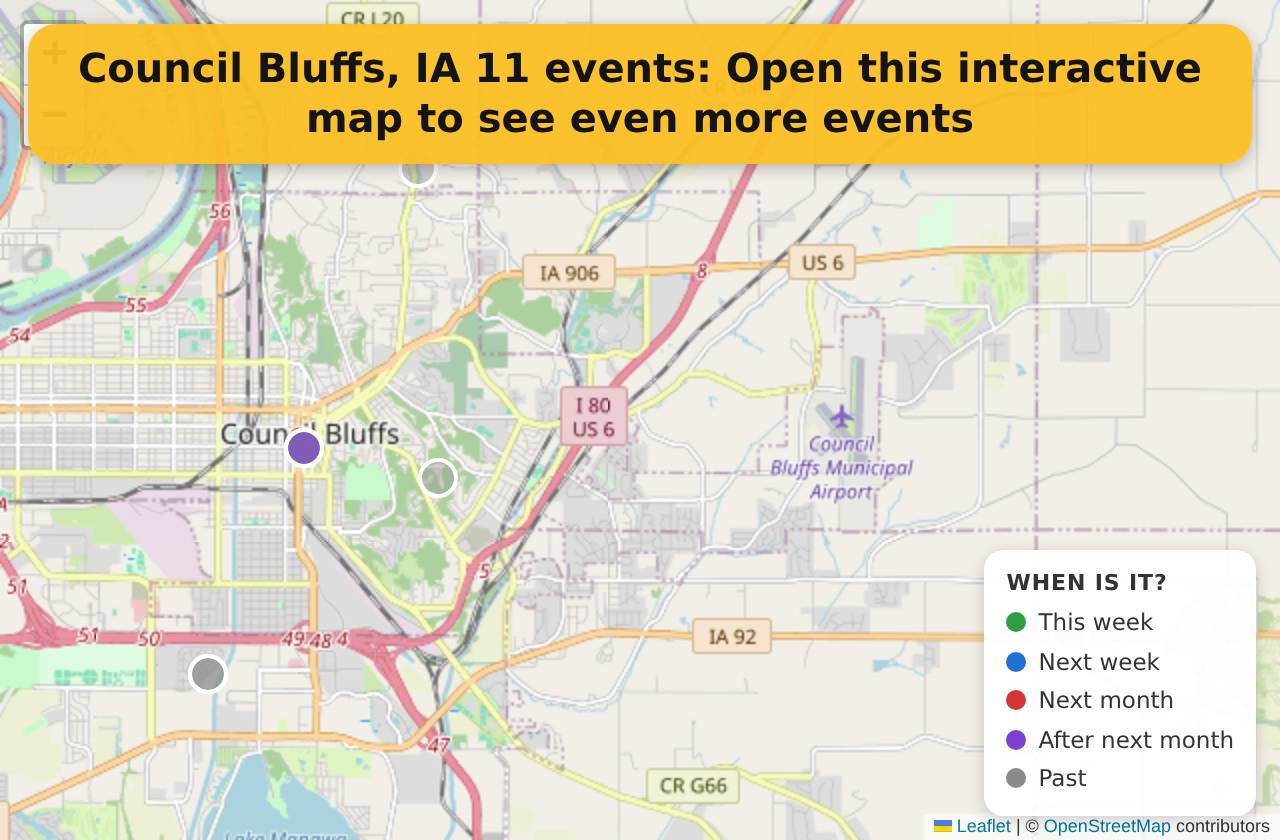 Map of events in Council Bluffs, IA on the interactive EVENTULIST map