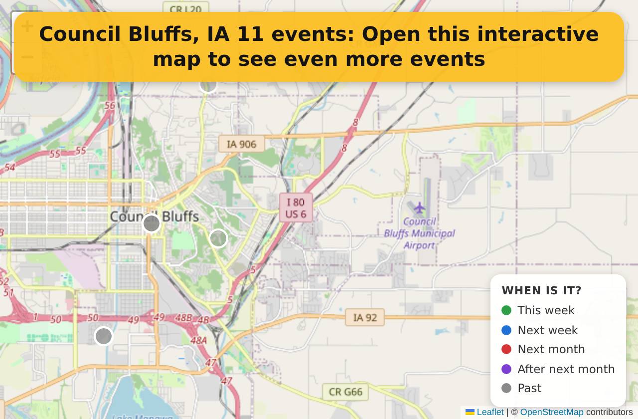Map of events in Council Bluffs, IA on the interactive EVENTULIST map